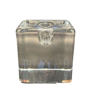 Kosta Boda *WARFF* Signed Swedish Art Glass Ice Block HEAVY Candle Holder 3"x3"
